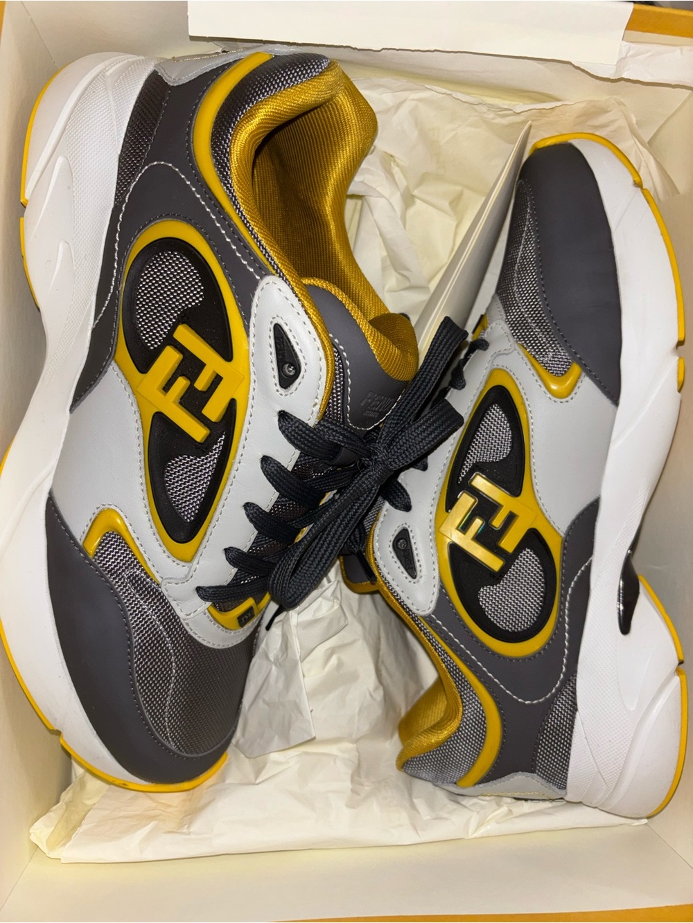 Fendi Men's Sneakers in Yellow, Gray & White. USA